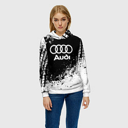 Толстовка-худи женская Audi: Black Spray, цвет: 3D-белый — фото 2