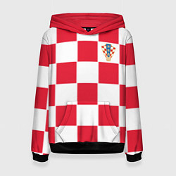 Толстовка-худи женская Сборная Хорватии: Домашняя ЧМ-2018, цвет: 3D-черный