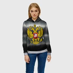 Толстовка-худи женская Герб России на металлическом фоне, цвет: 3D-меланж — фото 2