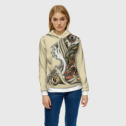 Толстовка-худи женская Восточный дракон, цвет: 3D-белый — фото 2