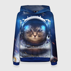 Толстовка-худи женская Кот-космонавт, цвет: 3D-синий
