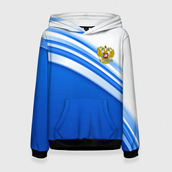 Толстовка-худи женская Россия: голубая волна, цвет: 3D-черный