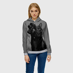 Толстовка-худи женская Черный котик, цвет: 3D-меланж — фото 2