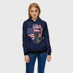 Толстовка-худи женская USA - flag and eagle, цвет: 3D-черный — фото 2