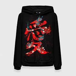 Толстовка-худи женская Японский иероглиф - любовь, цвет: 3D-черный