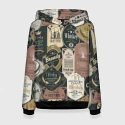 Толстовка-худи женская Этикетки мира Виски, цвет: 3D-черный