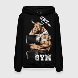 Толстовка-худи женская Go heavy or go home - bull, цвет: 3D-черный