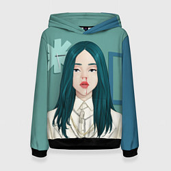 Толстовка-худи женская Billie Eilish: Turquoise Hair, цвет: 3D-черный