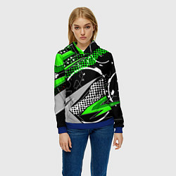 Толстовка-худи женская Black and green corners, цвет: 3D-синий — фото 2