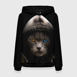 Толстовка-худи женская Уличный кот, цвет: 3D-черный