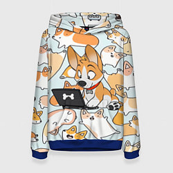 Толстовка-худи женская Корги, цвет: 3D-синий