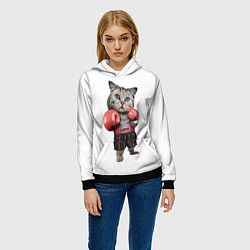 Толстовка-худи женская Кот боксёр, цвет: 3D-черный — фото 2