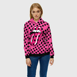 Толстовка-худи женская Rolling stones pink logo, цвет: 3D-черный — фото 2