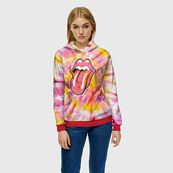 Толстовка-худи женская Rolling Stones tie-dye, цвет: 3D-красный — фото 2