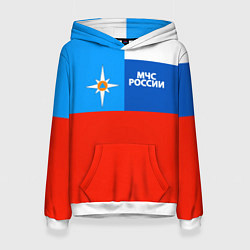 Толстовка-худи женская Флаг МЧС России, цвет: 3D-белый