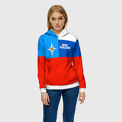 Толстовка-худи женская Флаг МЧС России, цвет: 3D-белый — фото 2
