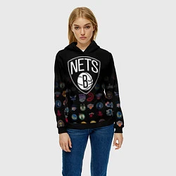 Толстовка-худи женская Brooklyn Nets 1, цвет: 3D-черный — фото 2