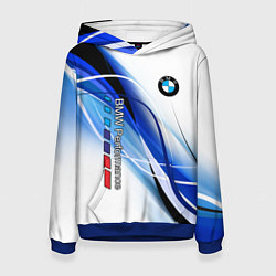 Толстовка-худи женская BMW волны - blue-white, цвет: 3D-синий