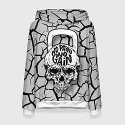 Толстовка-худи женская No pain no gain, цвет: 3D-белый