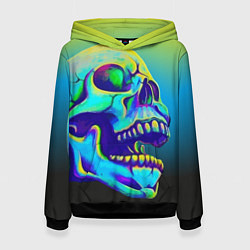 Толстовка-худи женская Neon skull, цвет: 3D-черный