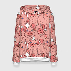 Толстовка-худи женская Свиньи, цвет: 3D-белый