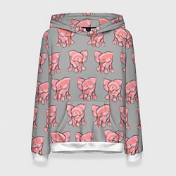 Толстовка-худи женская РОЗОВЫЕ СЛОНИКИ ПАТТЕРН, цвет: 3D-белый