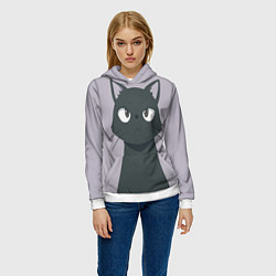 Толстовка-худи женская Чёрный кот, цвет: 3D-белый — фото 2