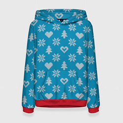 Толстовка-худи женская Голубой рождественский свитер, цвет: 3D-красный