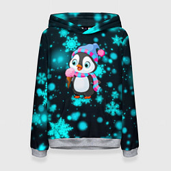 Толстовка-худи женская Новогодний пингвин, цвет: 3D-меланж