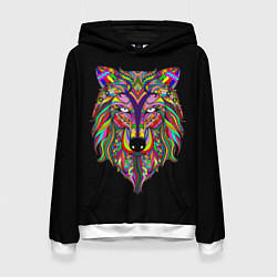 Толстовка-худи женская Разноцветный Волк, цвет: 3D-белый