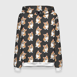 Толстовка-худи женская Корги малыши, цвет: 3D-белый