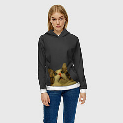 Толстовка-худи женская Коте смотрит вверх, цвет: 3D-белый — фото 2