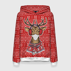 Толстовка-худи женская Deer in a medical mask, цвет: 3D-белый