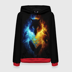 Толстовка-худи женская Волки в огне, цвет: 3D-красный