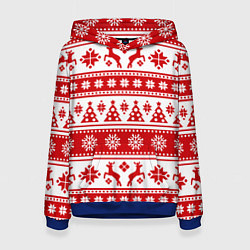 Толстовка-худи женская Новый Год Олени и снежинки, цвет: 3D-синий