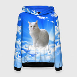 Толстовка-худи женская Кот в облаках, цвет: 3D-черный
