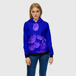 Толстовка-худи женская Медузы в синей глубине, цвет: 3D-черный — фото 2
