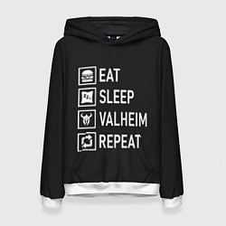 Толстовка-худи женская EatSleepValheimRepeat, цвет: 3D-белый