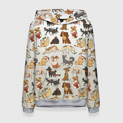 Толстовка-худи женская Узор песики собачки гав, цвет: 3D-меланж