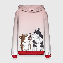 Толстовка-худи женская Хаски играют, цвет: 3D-красный