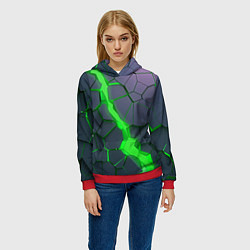 Толстовка-худи женская ЗЕЛЕНЫЙ РАЗЛОМ 3Д РАЗЛОМ, цвет: 3D-красный — фото 2