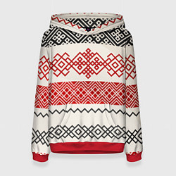 Толстовка-худи женская Славянский узор красно-черный, цвет: 3D-красный
