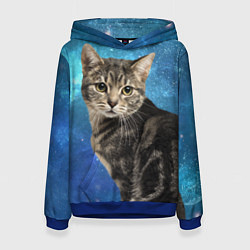 Толстовка-худи женская Кот Космос, цвет: 3D-синий