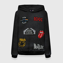 Толстовка-худи женская РОКЕРСКИЕ НАШИВКИ, цвет: 3D-черный