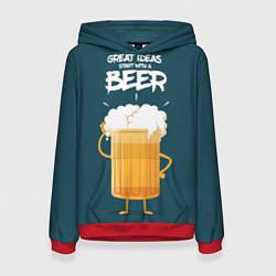 Толстовка-худи женская Great Ideas start with a BEER, цвет: 3D-красный