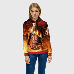 Толстовка-худи женская Valheim Викинг в огне, цвет: 3D-красный — фото 2