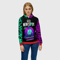 Толстовка-худи женская PUBG NEW STATE ПАБГ НЕОН, цвет: 3D-красный — фото 2