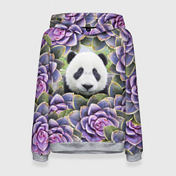 Толстовка-худи женская Панда среди цветов, цвет: 3D-меланж