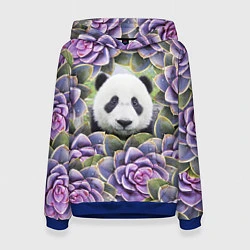 Толстовка-худи женская Панда среди цветов, цвет: 3D-синий