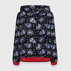 Толстовка-худи женская Раковины и звезды, цвет: 3D-красный